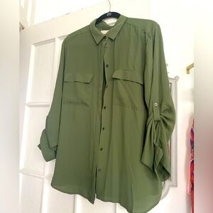 Olive green silk blouse